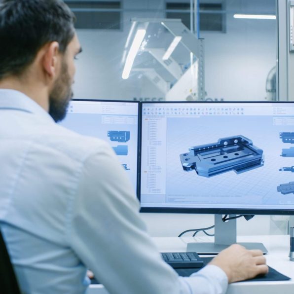 Engineer/ Technician Working on a Personal Computer with Two Dis